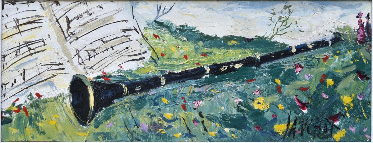 Gabriel Dauchot, "the Clarinet," Oil On Canvas, 20x45-photo-2